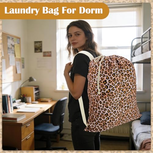 Canvas Laundry Bag with Shoulder Strap & Drawstring, Leopard, 23"W x 29"H - color: Leopard