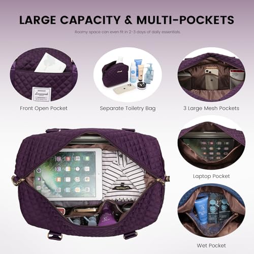LOVEVOOK Travel Duffle Bag,Weekender Bags for Women with Shoe Compartment - color: Dark Purple-c, size: Large-2 Pcs