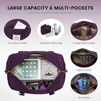 LOVEVOOK Travel Duffle Bag,Weekender Bags for Women with Shoe Compartment - color: Dark Purple-c, size: Large-2 Pcs