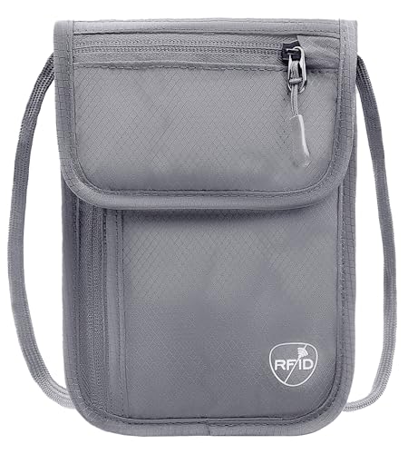 SUPACOOL Neck Wallet, RFID Blocking Passport Holder, Travel Pouch, Hidden Neck Pouch for Travel(Grey) - color: Grey