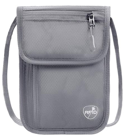 SUPACOOL Neck Wallet, RFID Blocking Passport Holder, Travel Pouch, Hidden Neck Pouch for Travel(Grey) - color: Grey