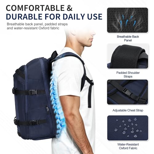 Gym Backpack Men Women 17" Laptop Work Backpack Business 35L Blue - color: Blue, size: 35L