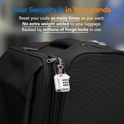 Forge TSA Approved Cable Luggage Locks, Re-settable Combination with Alloy Body(White 2 Locks) - color: WHITE 2PK