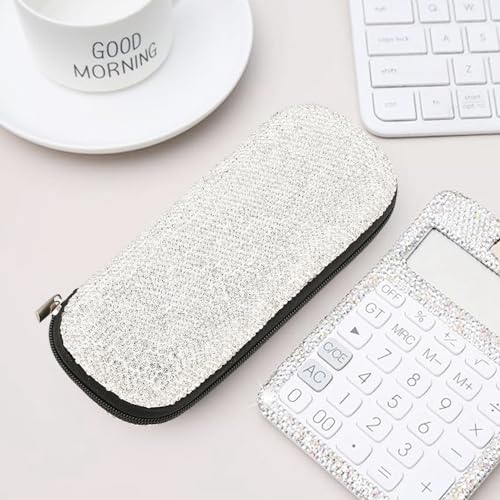 Sparkly Rhinestone Eyeglasses Case Bling Diamond Hard Shell Eyeglasses Protective Cases for Sunglasses - color: Zipper-white