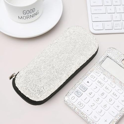 Sparkly Rhinestone Eyeglasses Case Bling Diamond Hard Shell Eyeglasses Protective Cases for Sunglasses - color: Zipper-white