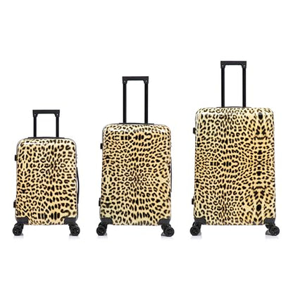 InUSA Cheetah Print Luggage with Spinner Wheels | Durable Lightweight Hardside Suitcase | Travel Bag with Handle and Trolley | (20in, 24in, 28in) 3 Piece Set - color: Cheetah, size: 3 Piece Set (20/24/28)