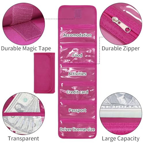 Money Organizer,Money Bags with Zipper Budget Binder Holds Up to 100 bills - color: Berry