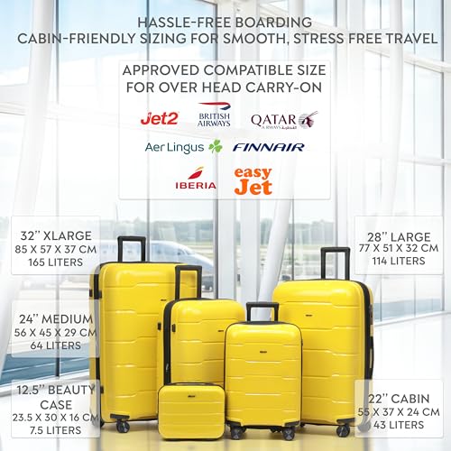 5-Piece Luggage Set Expandable Hardside Polypropylene Suitcase Set with TSA Locks & 8 Silent Spinner Wheels Lightweight Nested Suitcases Travel Set American Airline-Approved Carry-On - Yellow - color: Yellow, size: 5-Piece Set