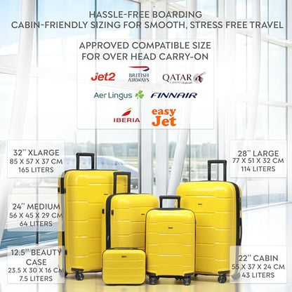 5-Piece Luggage Set Expandable Hardside Polypropylene Suitcase Set with TSA Locks & 8 Silent Spinner Wheels Lightweight Nested Suitcases Travel Set American Airline-Approved Carry-On - Yellow - color: Yellow, size: 5-Piece Set