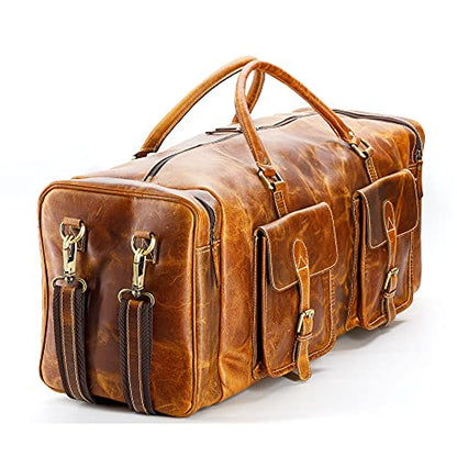 KomalC 28 Inch Leather Travel Duffle Bag, Gym Sports Cabin Holdall - color: Distressed Tan, size: 28 Inches