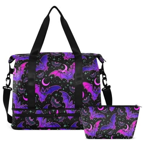 Travel Duffel Tote Bag Purple Bat Gothic Sports Duffel Bag with Wet Pocket Weekender Overnight Bag for Women Men Gym Bag, Carry On Bag Hospital Bag for Labor and Delivery - color: Skull 13