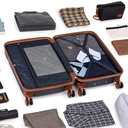 Cobens Luggage Sets 5 Piece with Spinner Wheels, 20/24/28inch - color: Black