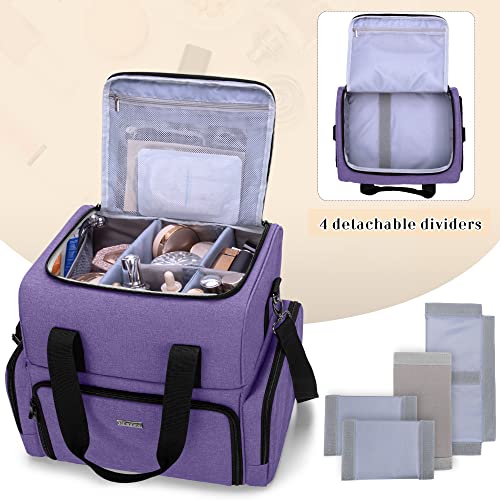 BAFASO 2 Layers Large Travel Makeup Bag with 3 Removable Pouches, Purple