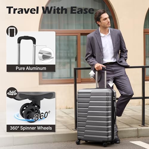 Coolife Lightweight Luggage with TSA Lock,Large Checked Gray - color: Gray, size: Large(28in)