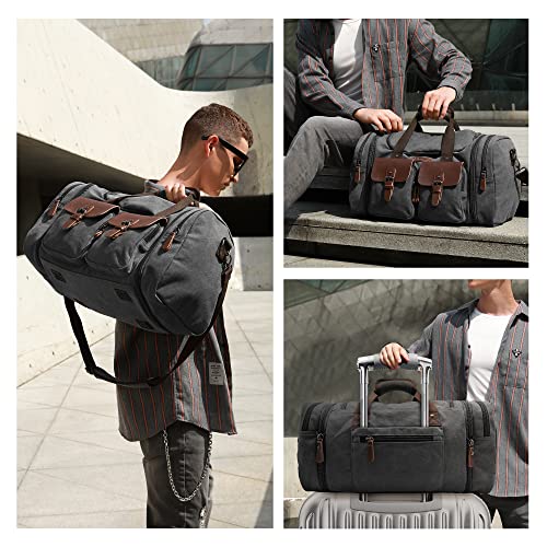 Wildroad Canvas Duffle Bag - 50L Expandable Weekender Overnight Travel Bag - color: Black, size: Large-50L Duffle Bag