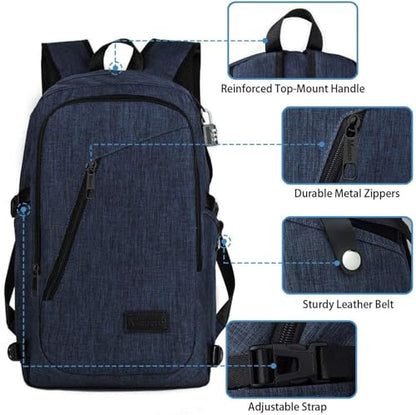 Mancro 17.3 Inch Business Laptop Backpack for Travel Anti-Theft Backpack - color: Blue, size: 17.3 inch