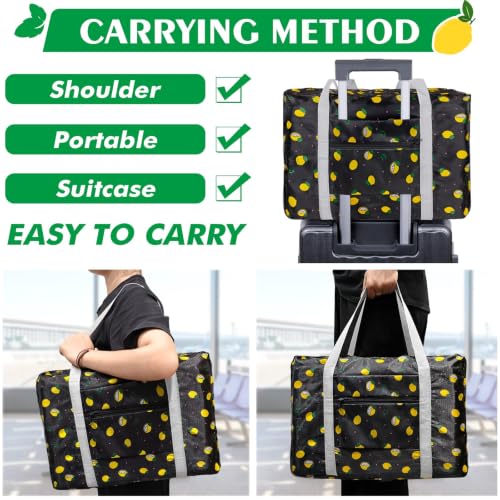 Travel Bag Carry on Duffel Bag Foldable Luggage Spirit Airlines Personal Item Bag Sports Gym Bags Weekender Overnight Bag Nylon Travel Duffel for Women (Lemon) - color: Black