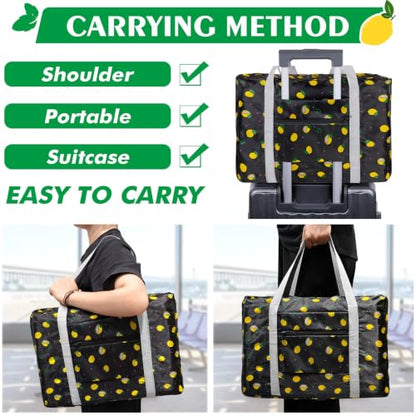 Travel Bag Carry on Duffel Bag Foldable Luggage Spirit Airlines Personal Item Bag Sports Gym Bags Weekender Overnight Bag Nylon Travel Duffel for Women (Lemon) - color: Black