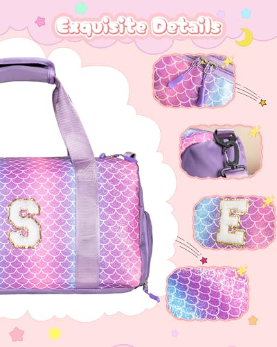 Travel Stuff for Kids-Girl Gym Bag with Shoe Compartment Dance Bag - color: Mermaid Purple, style: S