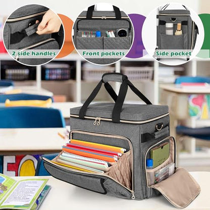 LUXJA Rolling Teacher Bag with Wheels and 15.6" Laptop Compartment, Gray - color: Gray