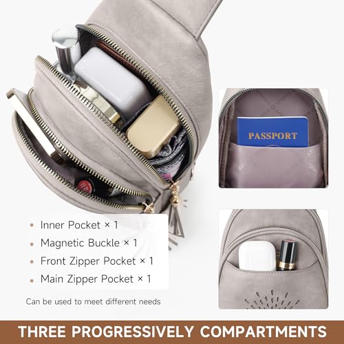 APHISON Small Sling Bag Cell Phone Purse Vegan Leather Fanny Crossbody Bag for Women Trendy Chest Backpack Adjustable Strap | Small - color: 11-Gray2