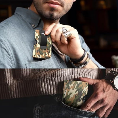 Lenvoten Upgraded Hinged Minimalist Wallet for Men, RFID Blocking Wallet - color: T4-Military Camo