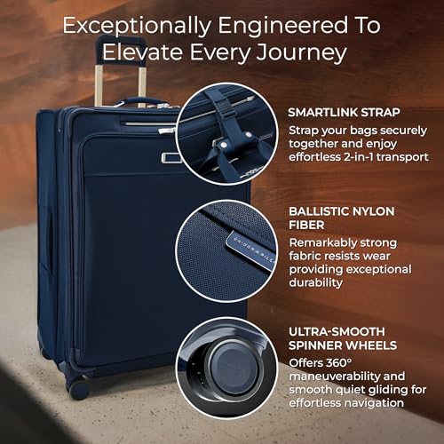 Briggs & Riley Baseline Extra Large Expandable Softside Spinner, Navy - color: Navy, size: 31" Checked