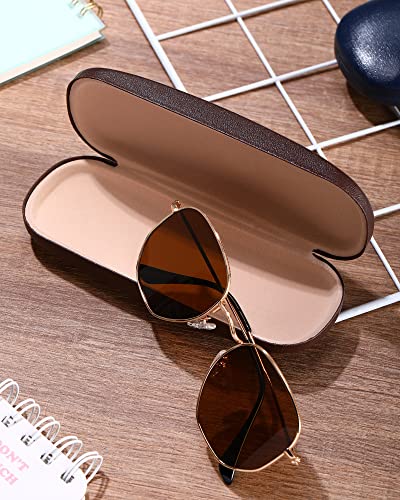 Frienda 3 Pcs Hard Eye Glasses Case with Cleaning Cloth - color: Blue, Brown, Black