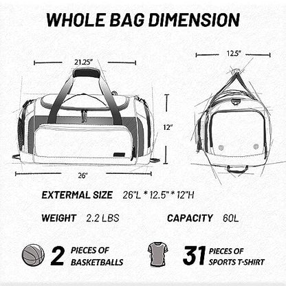 MIER Large Gym Bag for Men 60L Duffel Bag with Shoe Compartment - color: Khaki