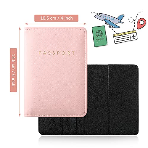 Frienda 2 Pcs Passport Holder Covers Waterproof Leather - color: Pink and Black