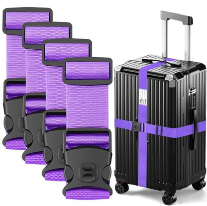 BILIONE Luggage Straps for Suitcases, Adjustable Lockable Suitcase Straps - color: Lucky Purple, size: 4 Pack