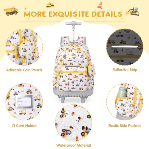 3 PCS Truck Rolling Backpack for Boys Girls with Lunch Bag - color: Grey Truck