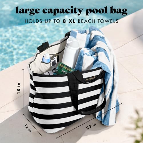 Fit & Fresh All The Things XL Beach Bag for Women, Oversized Travel Tote - color: Black & White Stripe