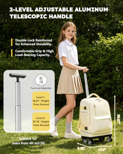 NEW TILAMI 19 Inch Rolling Backpack 4 Spinner Wheels for School, Yellow - color: Yellow