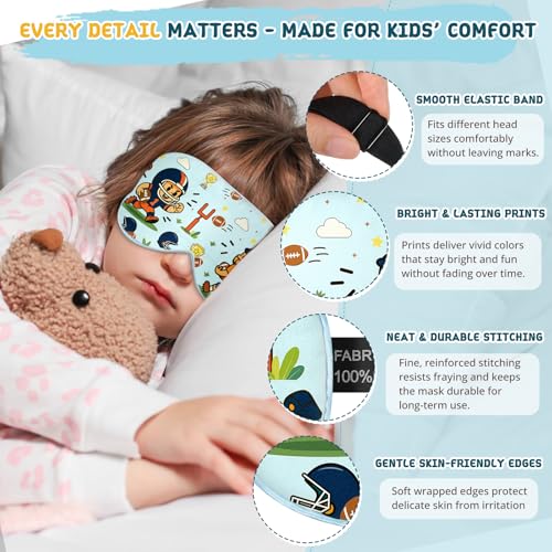 Kids Silk Sleep Mask, 100% Mulberry Silk Eye Mask with Adjustable Strap - color: Football Style