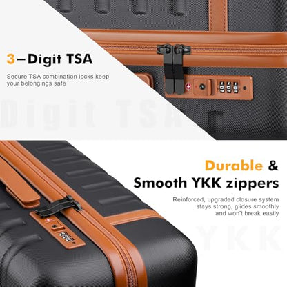 5 Piece Carry On 28/24/20 Inch Luggage Set With Travel Backpack - color: Black, size: 5 Piece Set (28+24+20inch)