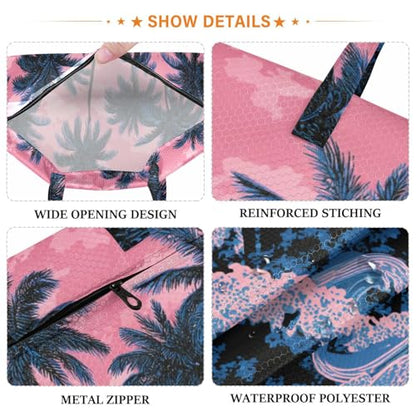 Travel Laundry Bags 2 PC Wet Dry Bag with Handle Dirty Clothes Organizer for Swimsuits Beach Camping Waterproof Washable Palm Tree Wave Pink - color: Palm Tree Wave Pink