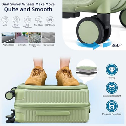 HanTrip 20 Inch Top Opening Hard Shell Carry on Luggage with Wheels, Green - color: Bamboo Green, size: Expandable 20 Inch