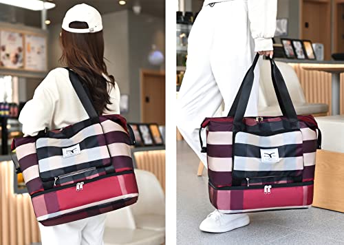 NWLR Foldable Travel Duffel Bag with Shoe Compartment Carry-On Bag, B-Red - color: B-Red