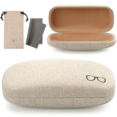 Vemiss Hard Shell Sunglasses Case, Large Linen Fabric Protective Glasses Case for Men Women - color: Khaki 1, size: Sunglass Case