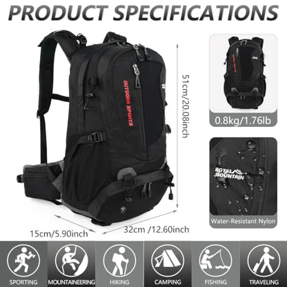 35L Water-resistant Hiking Backpack, Lightweight Backpack For Unisex(Black) - color: Black