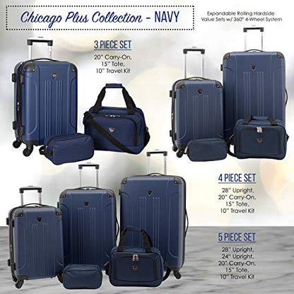 Travelers Club Chicago Hardside Expandable Spinner Luggages, Navy Blue, 5 Piece Set, TCL-77995-410 - color: Navy Blue, size: 5-Piece Set