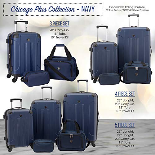 Travelers Club Chicago Hardside Expandable Spinner Luggages, Navy Blue, 5 Piece Set, TCL-77995-410 - color: Navy Blue, size: 5-Piece Set