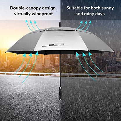 G4Free UV Golf Beach Umbrella 68”Auto Open Extra Large Sun Shade Umbrellas - color: Silver/Black