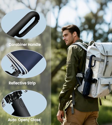 MRTLLOA Compact Travel Umbrella, 10 Ribs Windproof UV Protection - color: Navy Blue