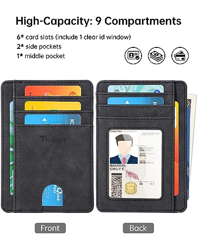 Teskyer Slim Minimalist Wallet for Men, RFID Front Pocket Card Holder - color: Y98 - Black Mist