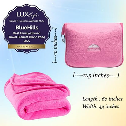BlueHills Premium Soft Travel Blanket Pillow 2-in-1 Combo Plane Cute - Pink - color: Pink-1pk-t004