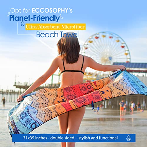ECCOSOPHY Microfiber Beach Towel - Quick Dry, Sand Free and Oversized 71x35 - color: Aa - Marrakesh