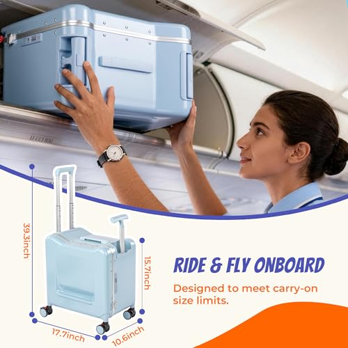 20" Ride-On Suitcase for Kids Lightweight Carry-On Luggage with Detachable Seat&Dual Telescoping Handles&360°Silent Spinner Wheels & TSA Lock - color: Blue