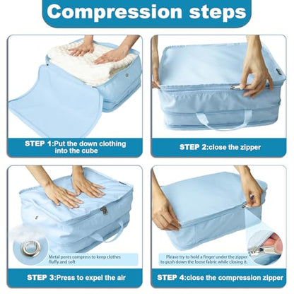 Compression Packing Cubes Travel Packing Suitcase Organizer Bags, Blue - color: Blue, size: Large
